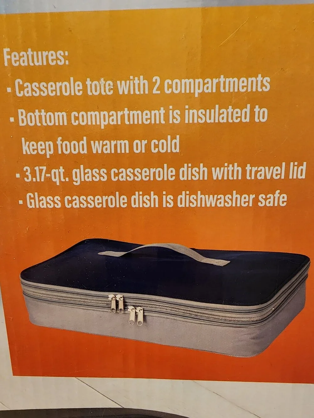 Insulated Portable Casserole Tote - Navy and Gray
